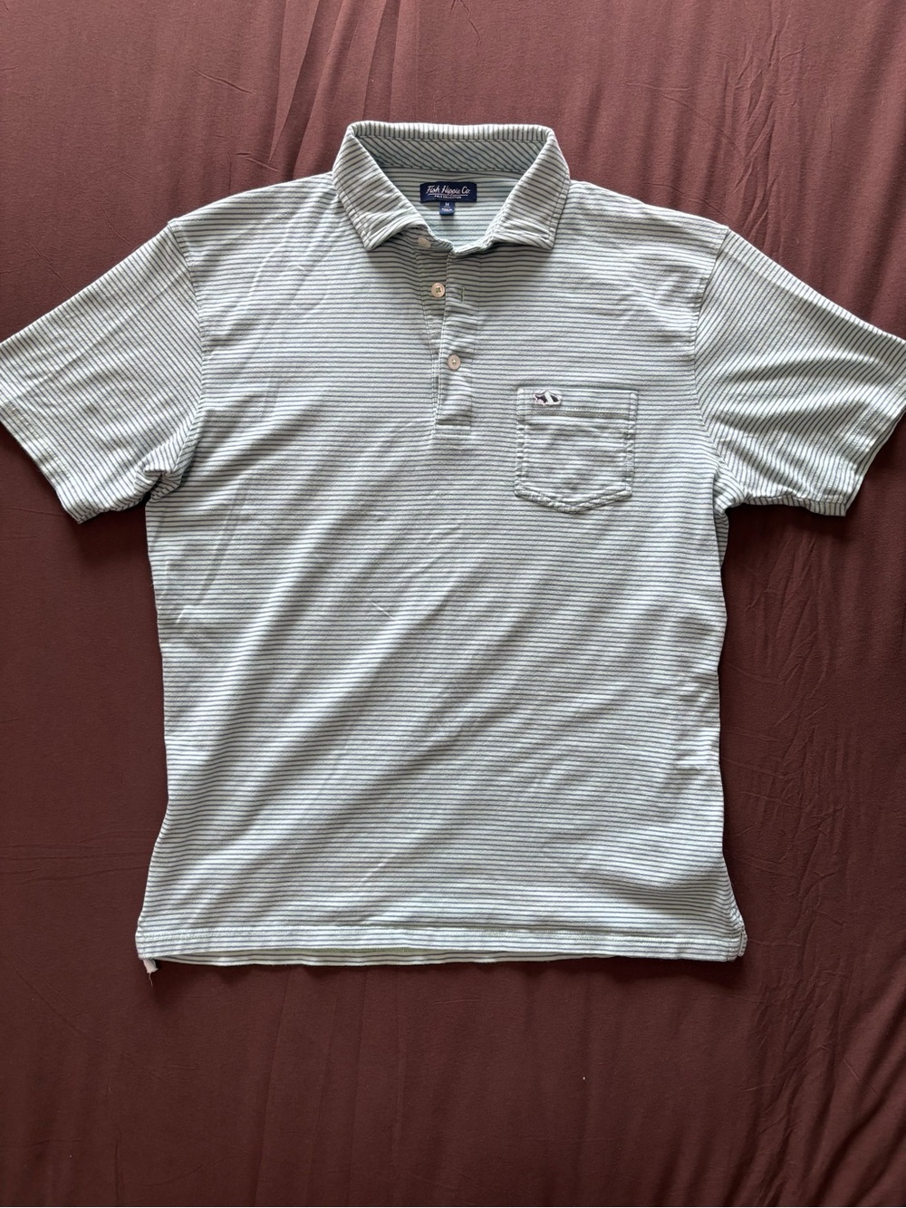 Striped Light Blue Polo Shirt with Chest Pocket